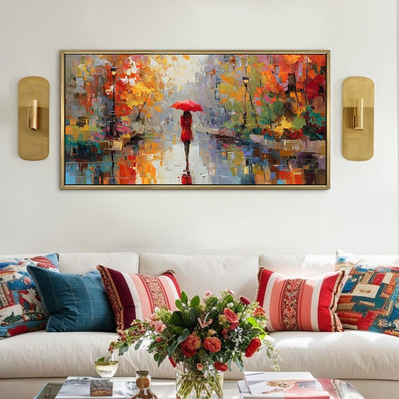 Crimson in Rain Canvas Wall Painting With Frame