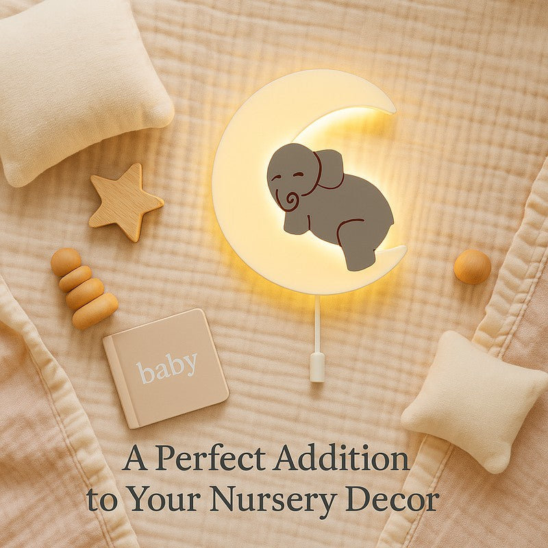 Moon Hug Elephant Battery Operated MDF Wall Lamp - Grey media 4