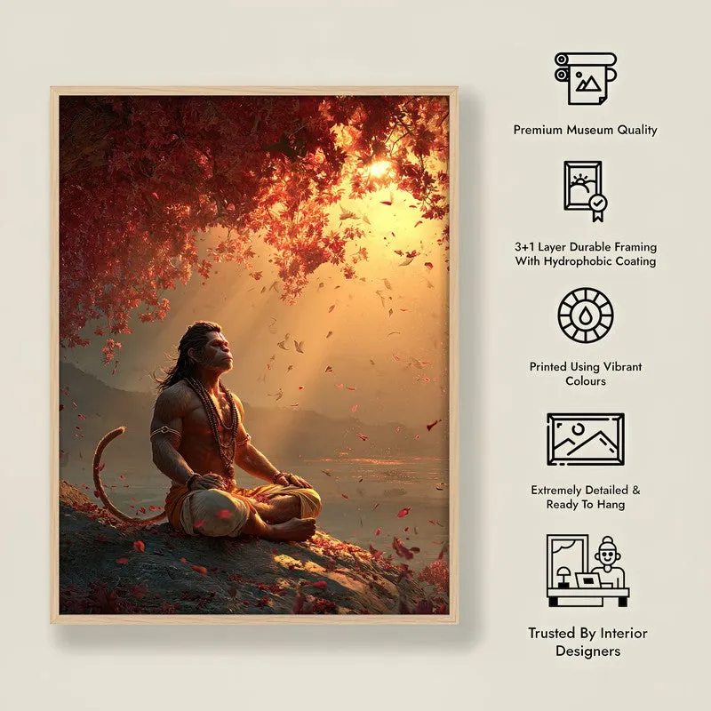 Sri Hanuman Meditating III Archival Paper Wall Art - Natural Brown Frame media 8