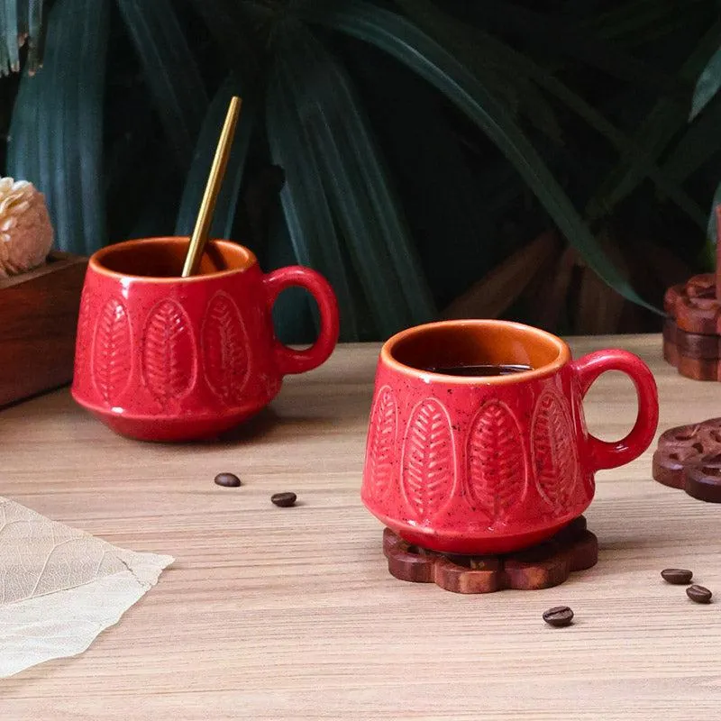 Bergo Ceramic Tea Cup (200 mL Each)/Green,Red)- Set of Two media 3