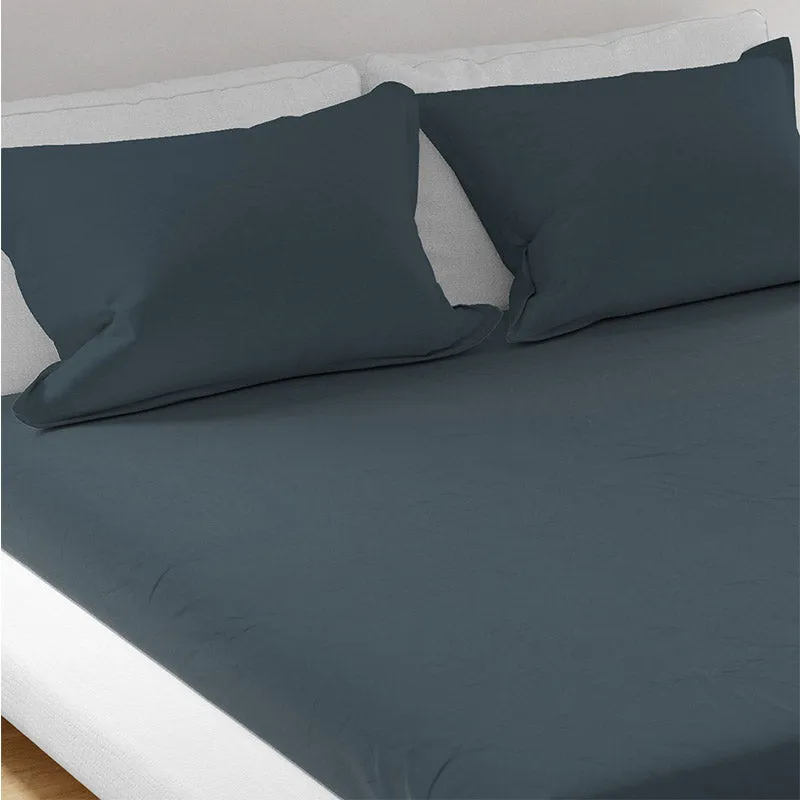 Solid Bliss Percale Solid Cotton Bedsheet (Blue) - 400 TC media 3