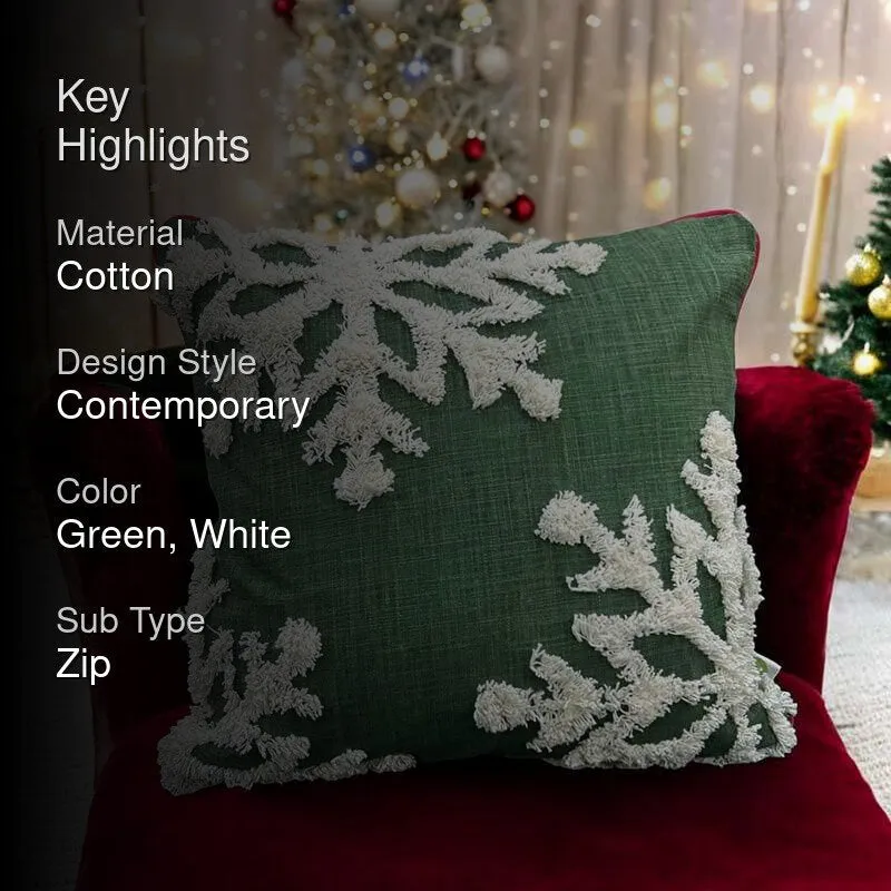 Verdant Snowflakes Cotton Christmas Cushion Cover media 2