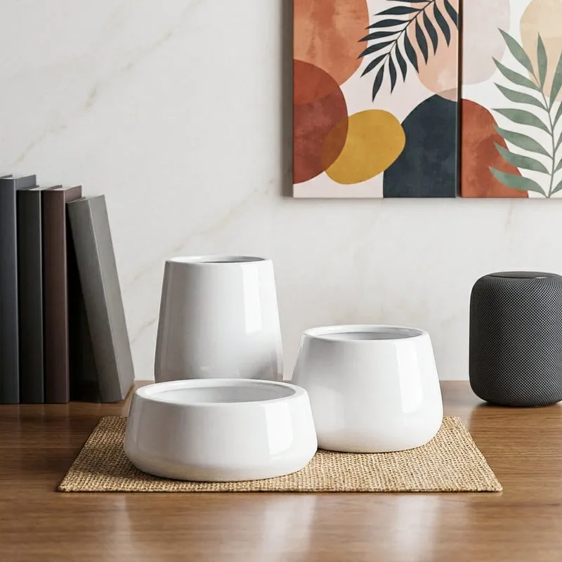 Ugaoo Tulip Fantasy Ceramic Planter (White) - Set Of Three media 1