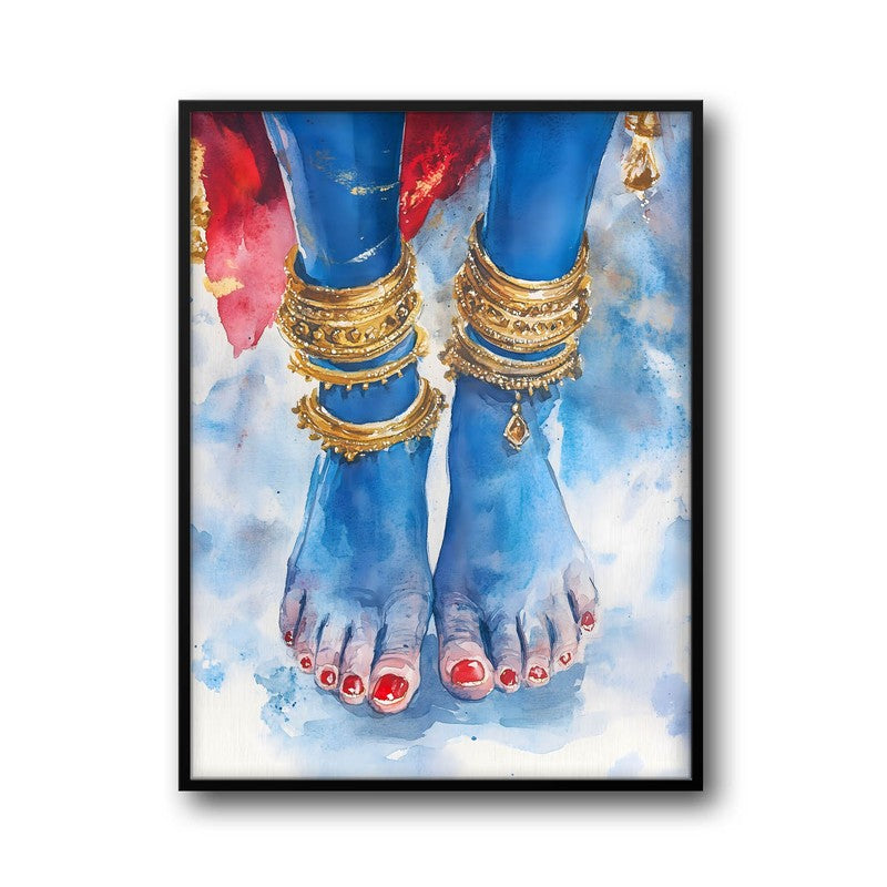 Blue Lotus Feet Spiritual Archival Paper Wall Painting With Frame - Black media 6