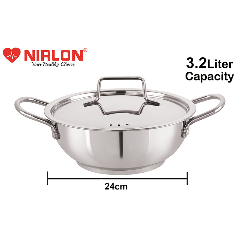 Nirlon Stainless Steel Kadhai With Lid (3200 mL) - 9 Inches media 7