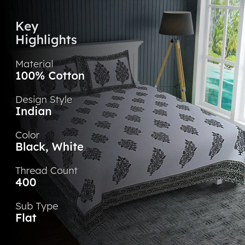 PetalRiwaaz Handblock Printed Cotton Bedsheet (Black) - 400 TC media 2