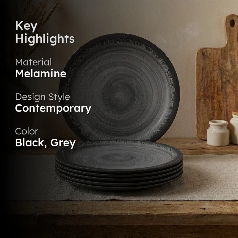 Circular Black Melamine Dinner Plates - Set of Six - 2