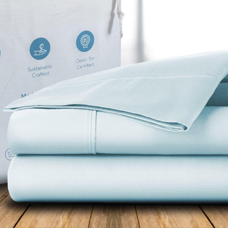 Freyda Solid Cotton Bedsheet (Blue) - 700 TC media 5