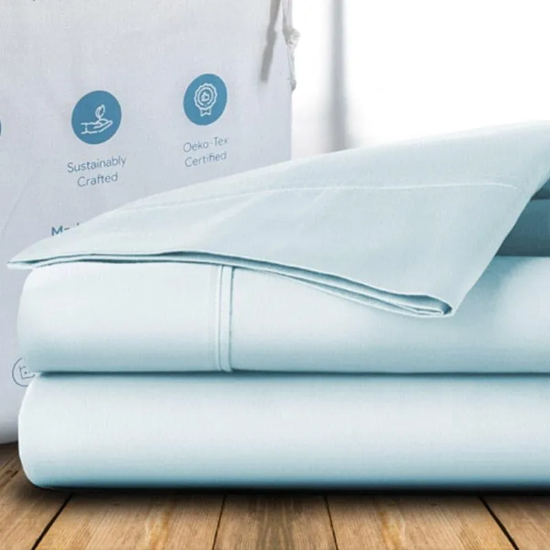 Freyda Solid Cotton Bedsheet (Blue) - 700 TC media 5