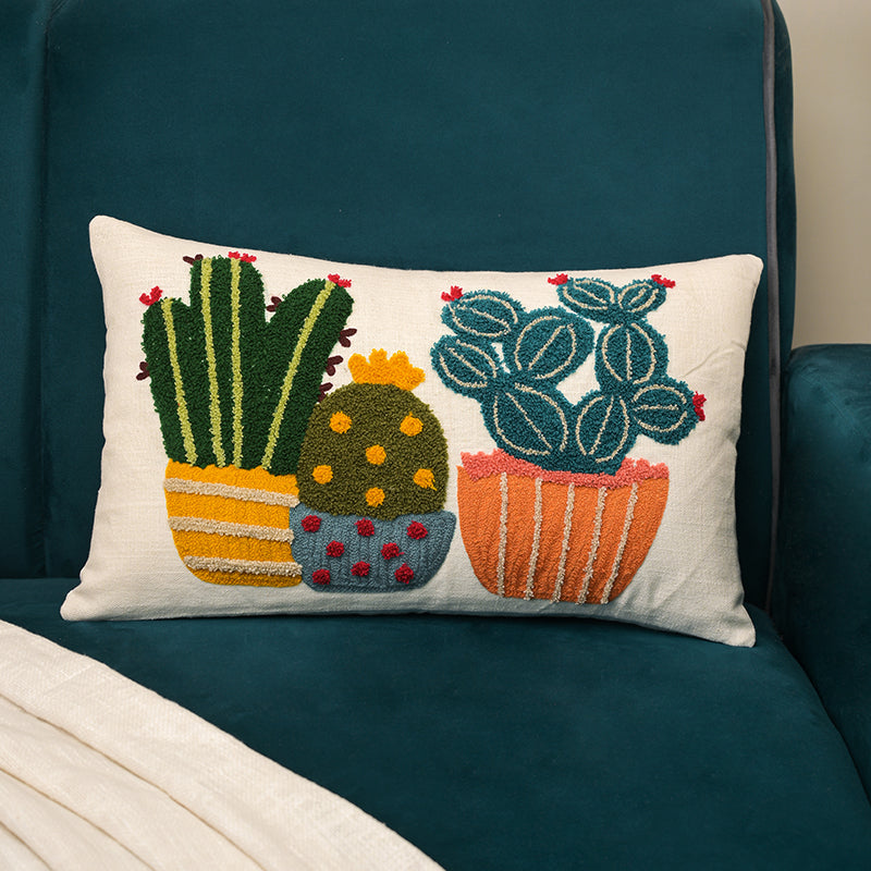 Comfy Cacti Embroidered Cotton Cushion Cover media 3