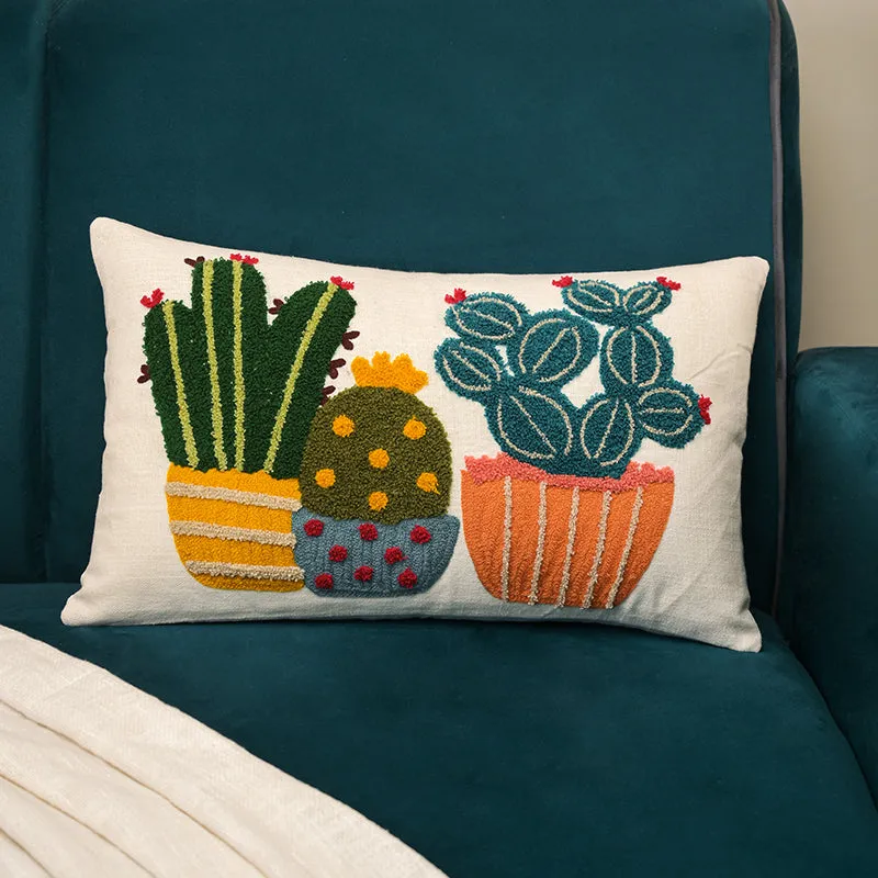 Comfy Cacti Embroidered Cotton Cushion Cover media 3