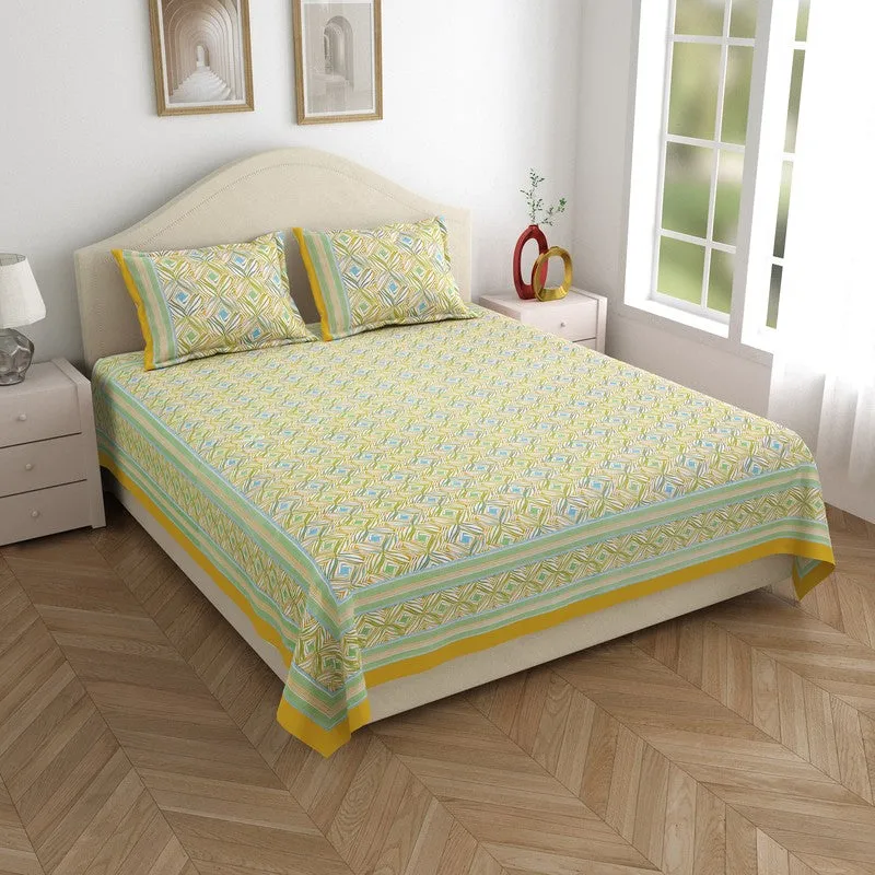 Desert Charm Cotton Bedsheet (Yellow,Blue) - 120 TC media 1