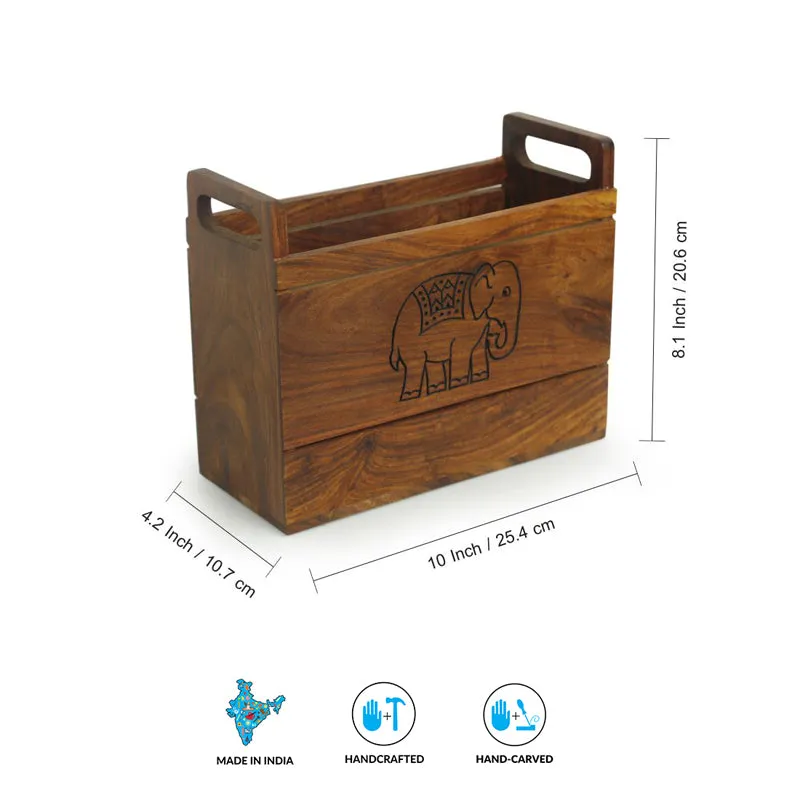 Trunk Tales Handcarved Sheesham Wood Magazine Holder media 7