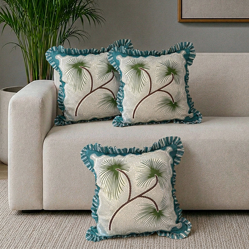 Wisp Of Leaves Cushion Cover - Set Of Three - 16 x 16 Inches