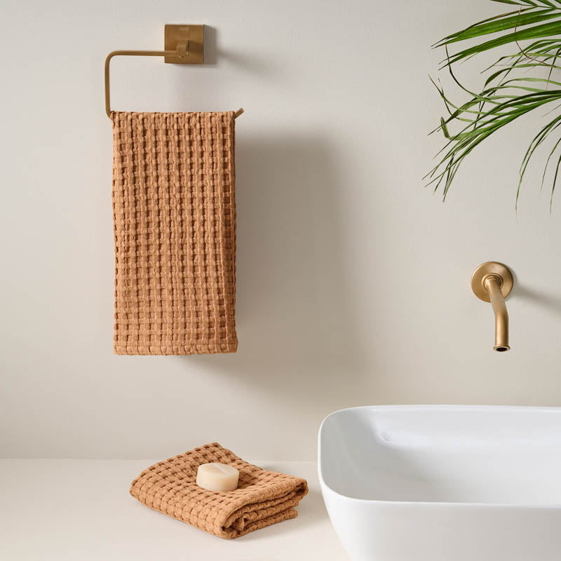 Fluffy Waffle Hand Towel (Brown) - Set Of Two