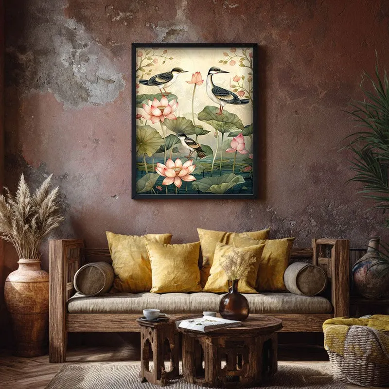 Lotus Pond Canvas Wall Painting With Black Frame media 8