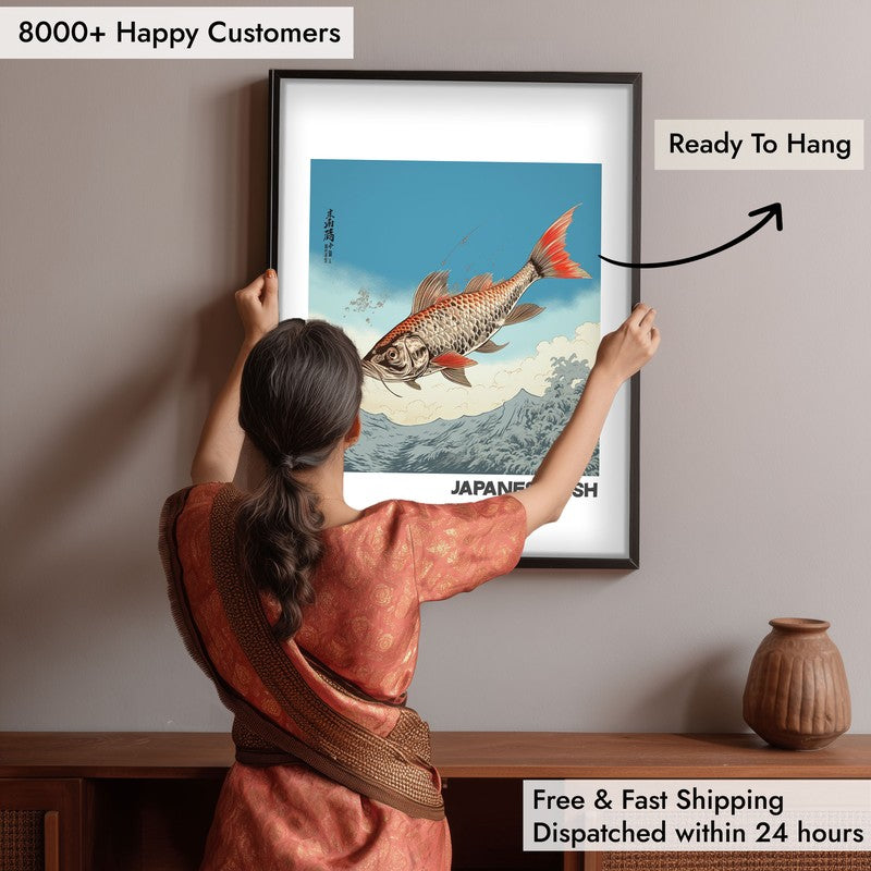Japanese Fish Archival Canvas Wall Art - Black Frame media 6