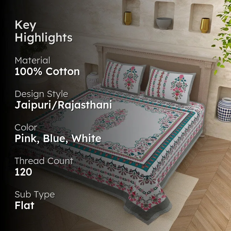 Royal Calm Cotton Bedsheet (Pink,Blue,White) - 120 TC media 2