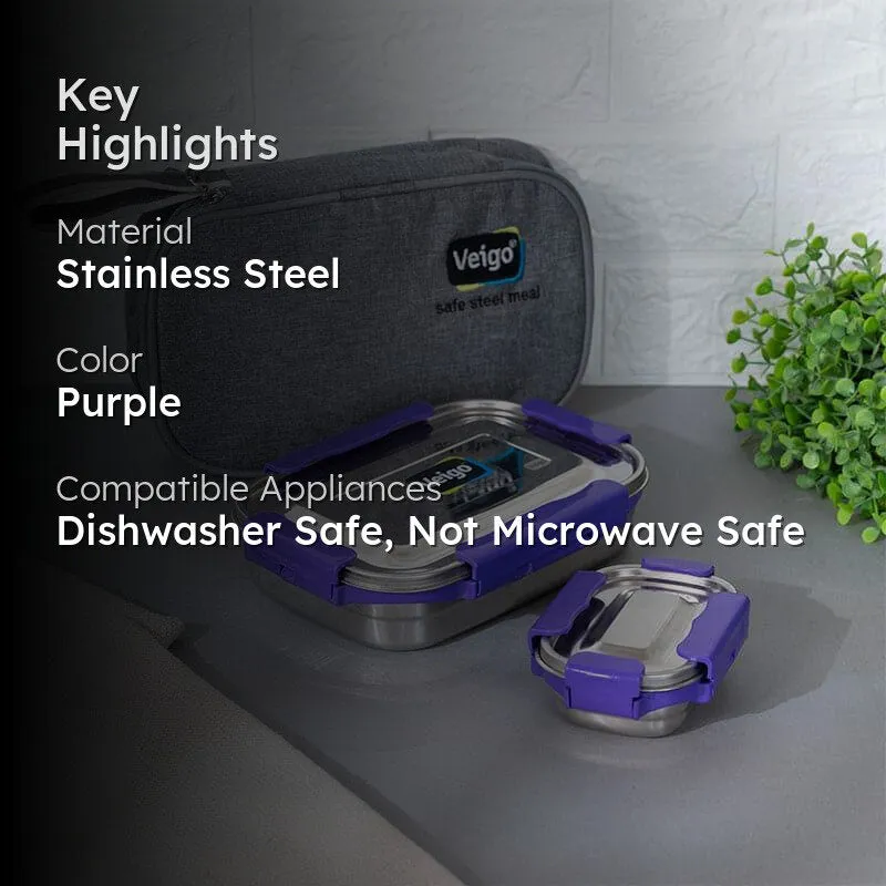 Tasteo Pack Violet Lunch Box With Insulated Pouch (800/150 mL) - Two Piece Set media 2