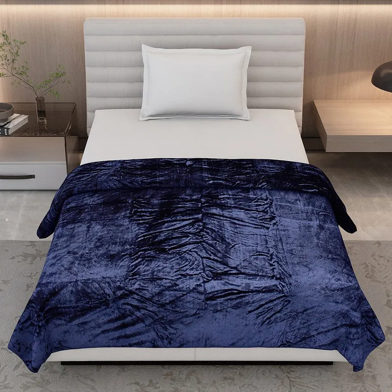 Monte Carlo Luxora Solid Polyester Blanket (Navy Blue) - 300 GSM media 3