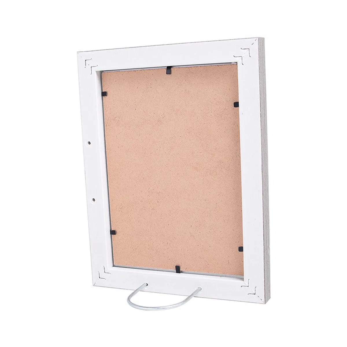 Back view of a rectangular photo frame with a tabletop support and wall-mount holes