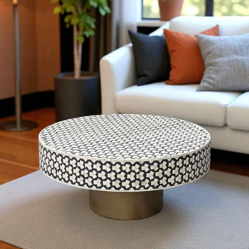 Rune Bone Inlay Round Center Table - Black,White media 1