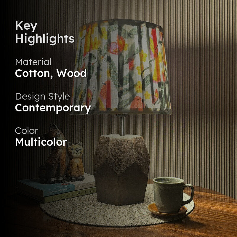 Botanical Prism Wooden Base Cotton Table Lamp - Multicolor media 2