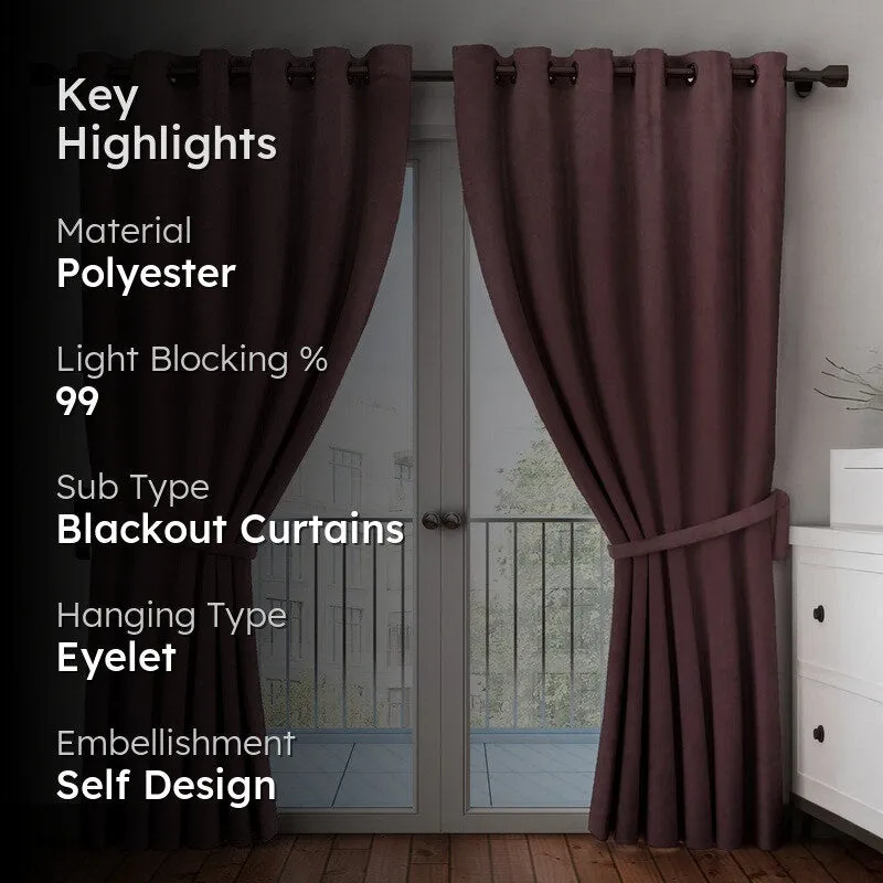 Aurelin Solid Curtains (Brown) - Set Of Two media 2
