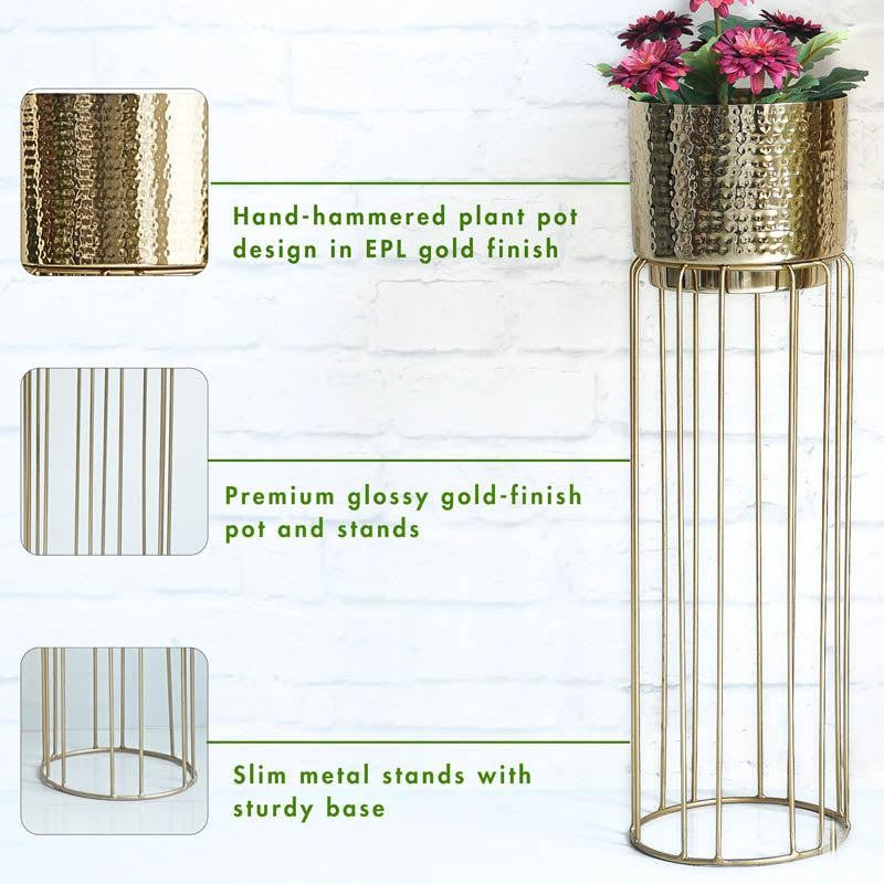 Regal Hammered Metal Planters With Tall Stands - Set Of Three media 5