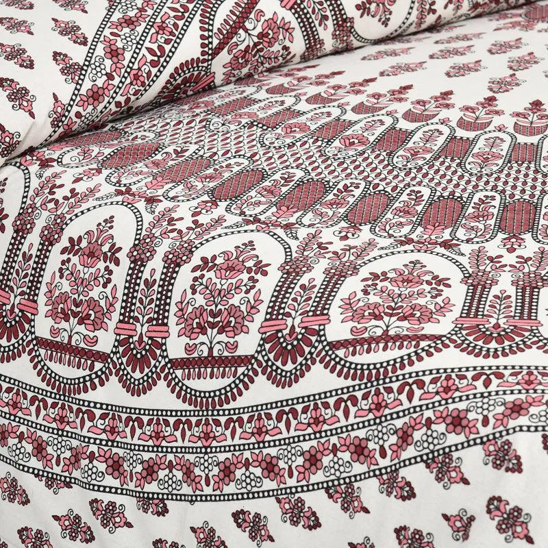 Navika Ethnic Cotton Flat Bedsheet (White & Pink) - 160 TC media 8