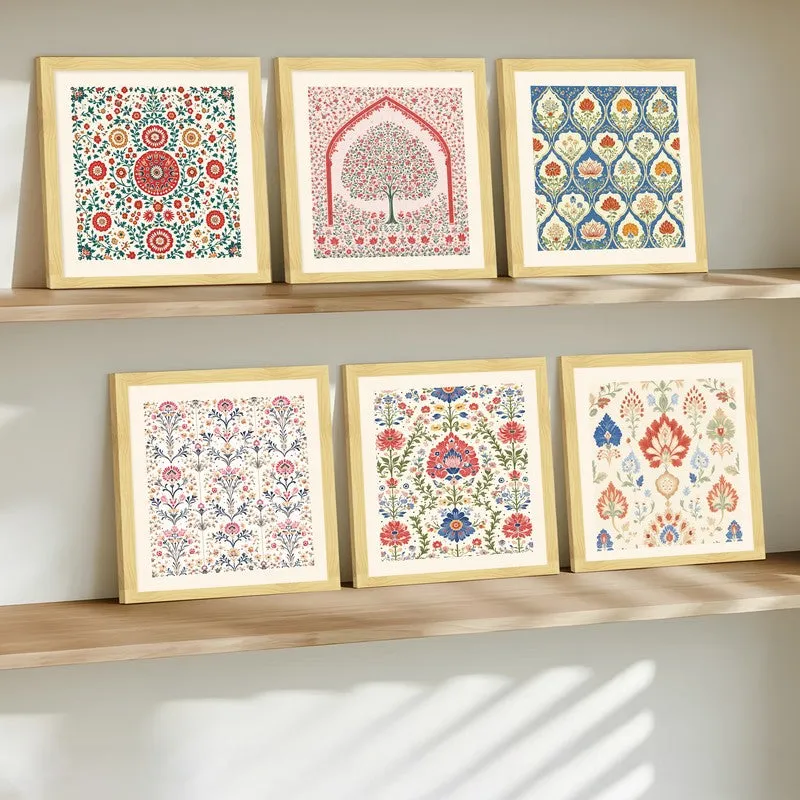 Ethereal Blossoms Paper Wall Painting With Frame - Set Of Six media 3