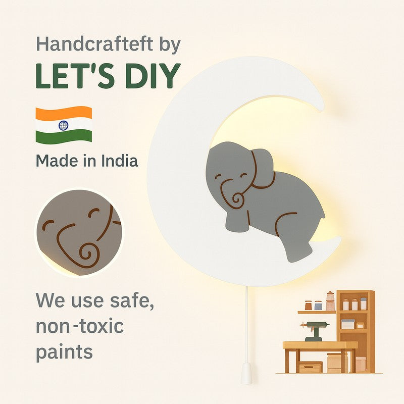 Moon Hug Elephant Battery Operated MDF Wall Lamp - Grey media 8