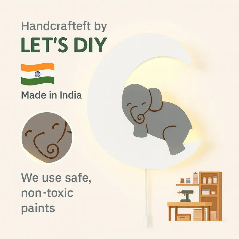 Moon Hug Elephant Battery Operated MDF Wall Lamp - Grey media 8