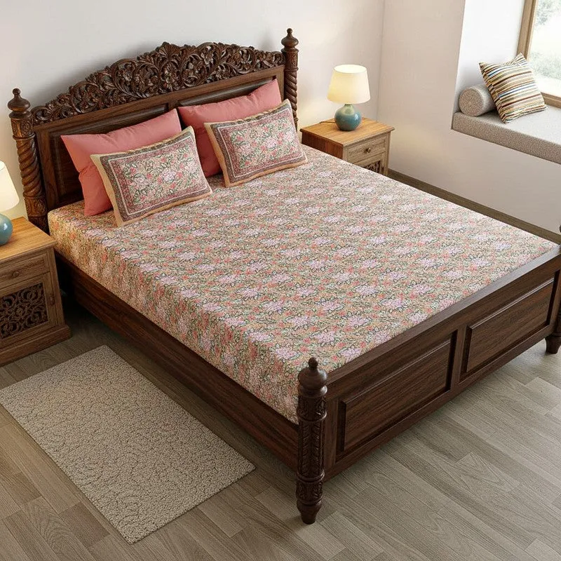 Dhriti Cotton Bedsheet (Pink) - 180 TC media 1