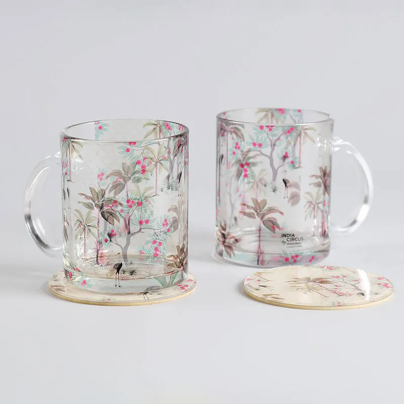 India Circus Jardin Glass Mug With Coaster (325 mL Each) - Four Piece Set media 3