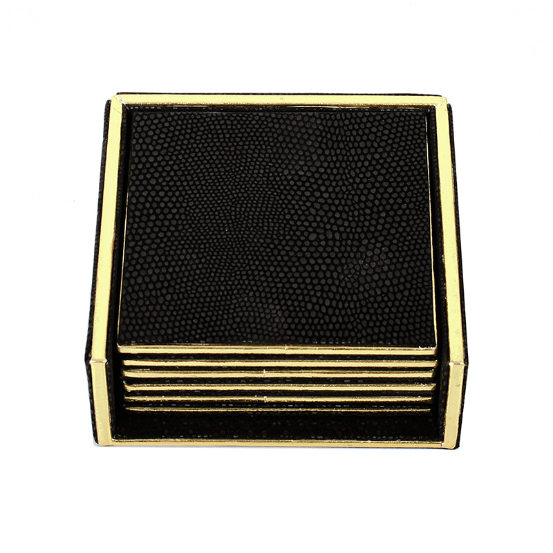 Tisquo Faux Leather Coaster (Black) - Seven Piece Set media 7