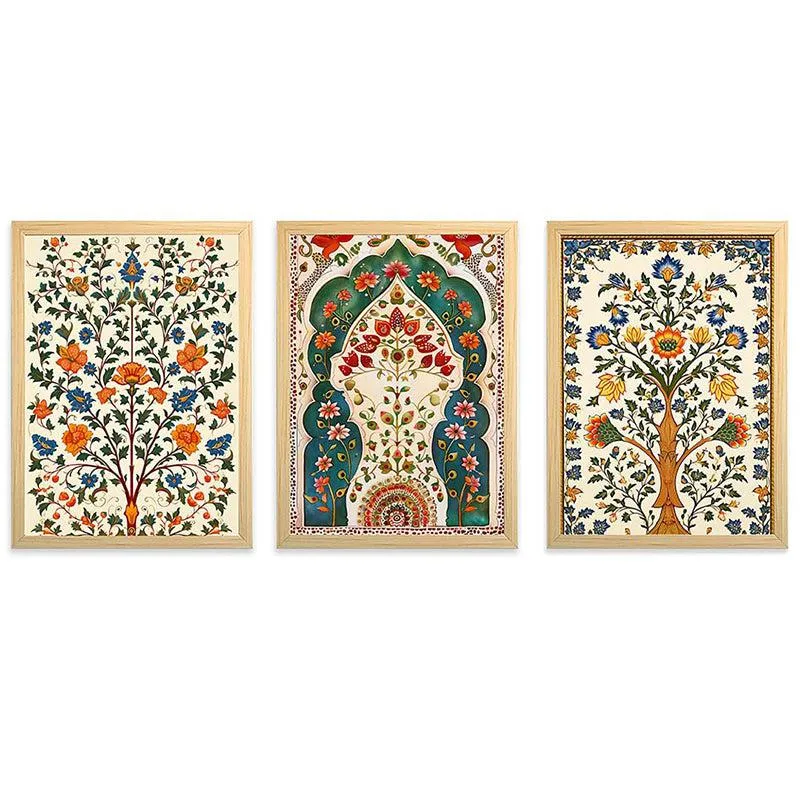Dilkash Mughal Wall Art With Frame (Yellow) - Set Of Three media 7