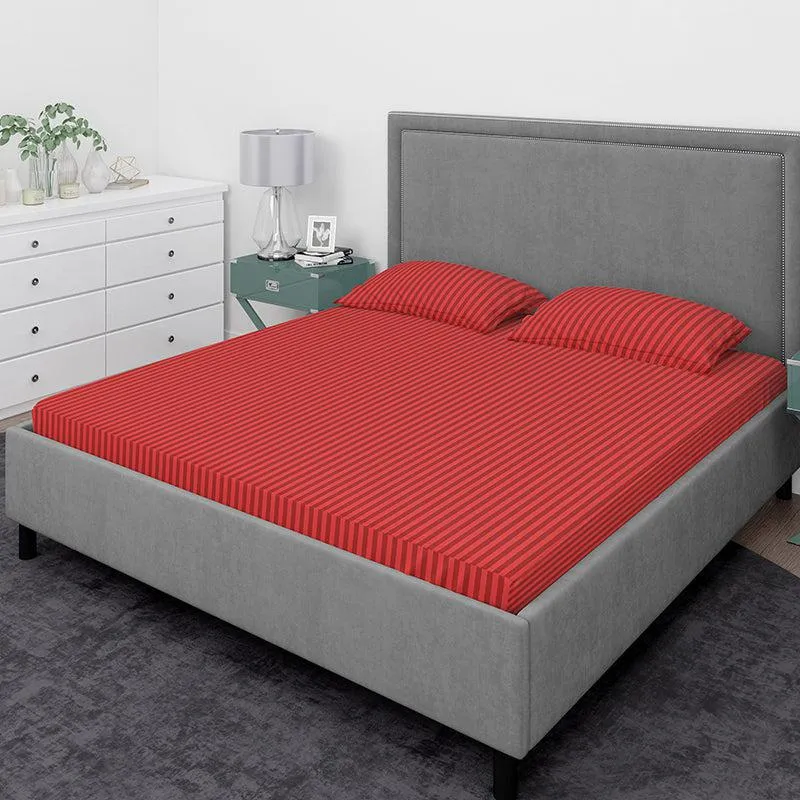 Chic Lines Geometric Cotton Bedsheet (Red) - 210 TC media 1