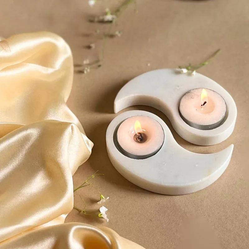 Eudora Ying Yang Handcrafted Marble Tealight Candle Holder - Set Of Two media 6