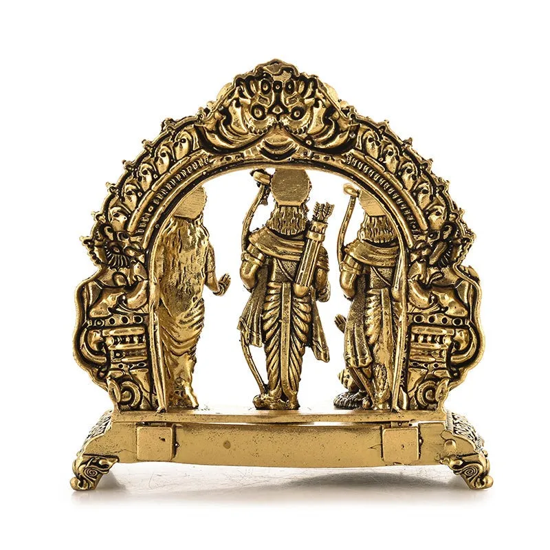 Rear view of the gold-toned brass Ram Darbar idol