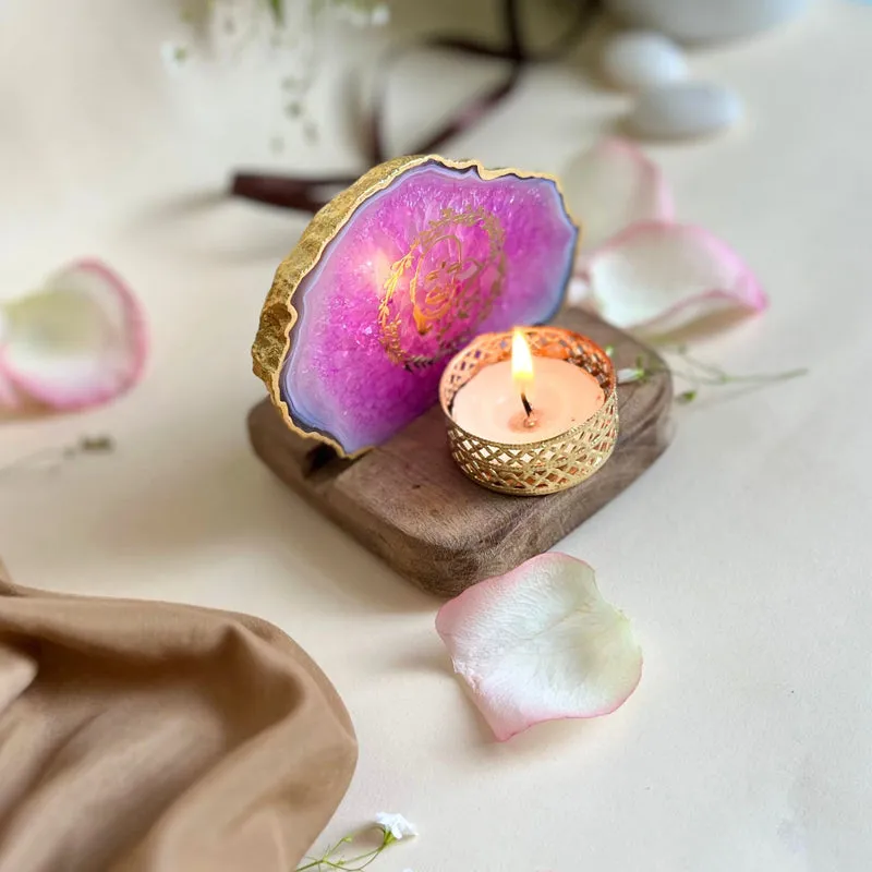 Sacred Guruji Handcrafted Agate Religious Accent With Tealight Candle Holder - Pink media 3