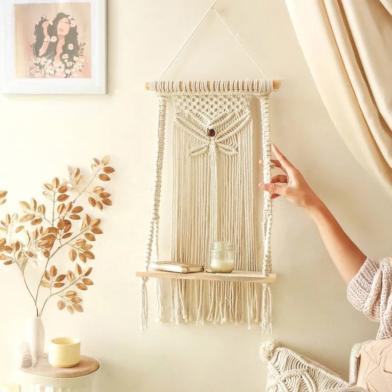 Boho Chic Macrame Shelf media 1