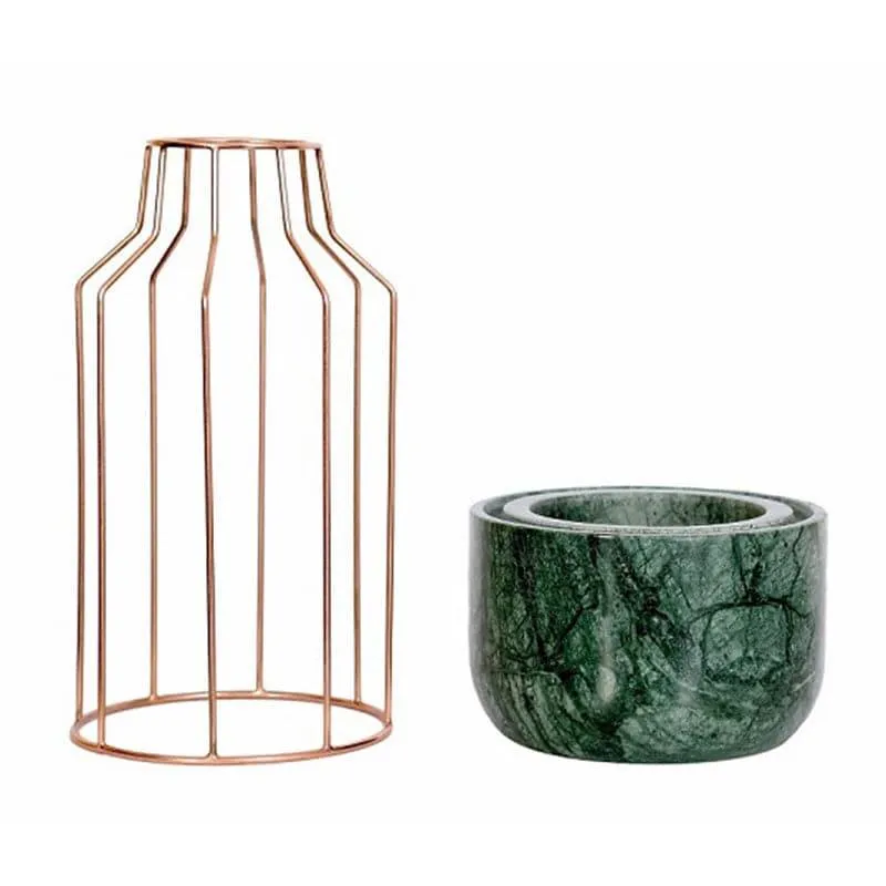 Copper Mesh Eartha Hand Crafted Marble Planter - Green media 4