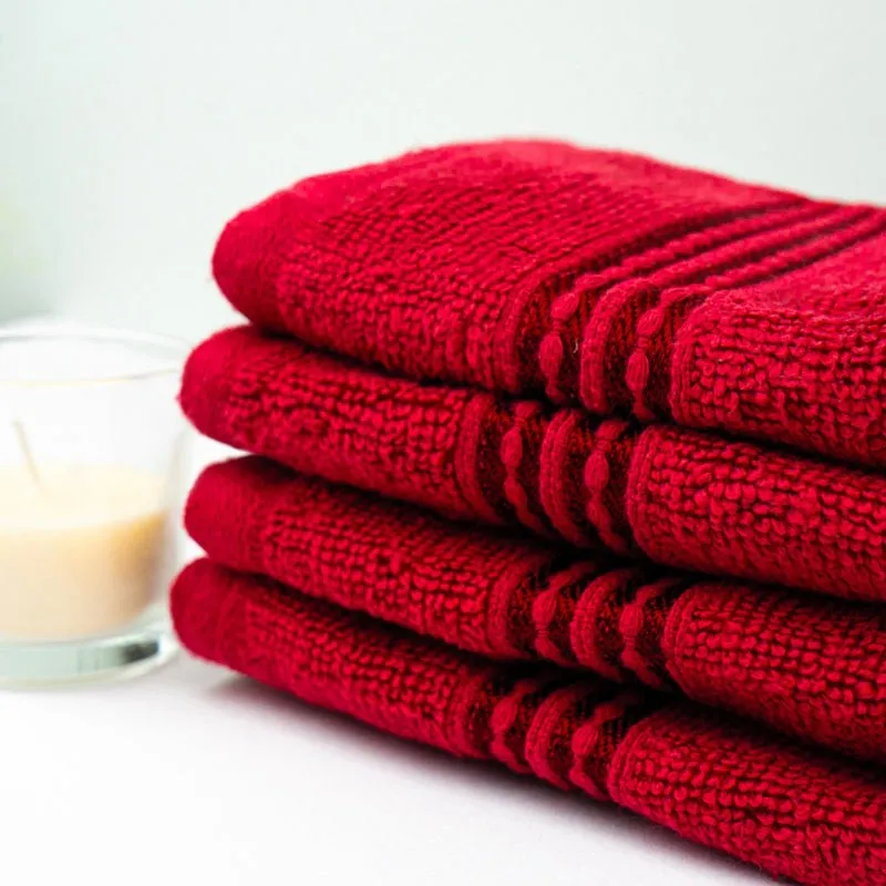 Micro Cotton LuxeDry Solid Face Towel (Red) - Set Of Four media 4