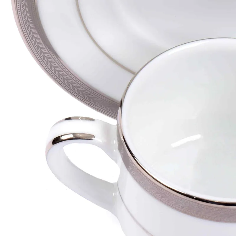 Vienna 24k Gold Brushed Porcelain Tea Cup & Saucer (Platinum/280 mL) - Set of Six media 7