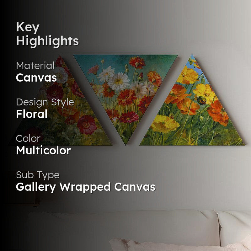 Fleur De Triangles Floral Canvas Wall Art - Set Of Three media 2