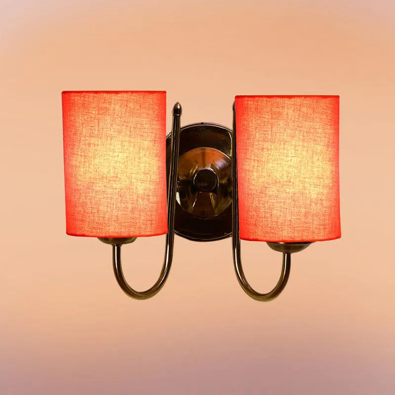 Veda Duo Cylindrical Fabric & Metal Wall Lamp - Orange media 1