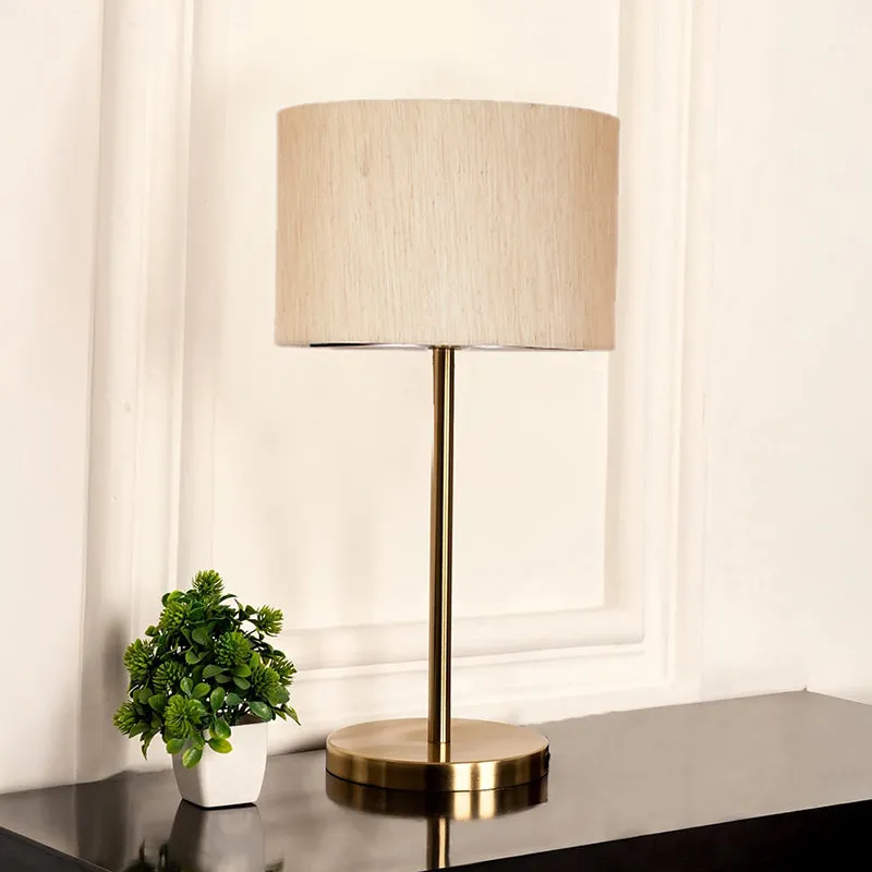 Glow Mesa Cotton & Metal Table Lamp (Drum) - Beige,Gold media 2