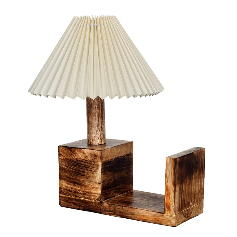 Sentry Pleated Fabric Table Lamp - Ivory,Brown media 4
