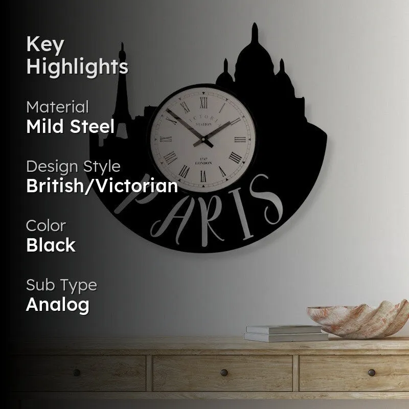 Paris City Steel Analog Wall Clock - Black media 2